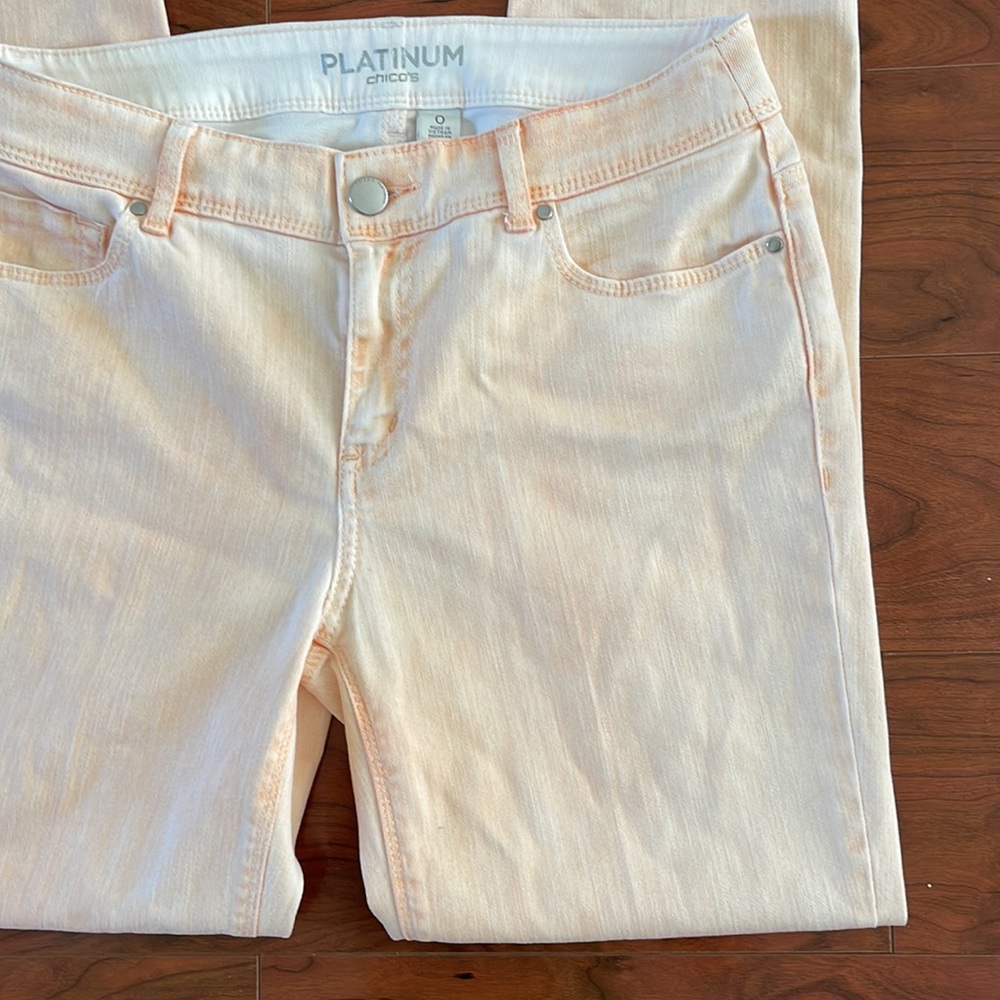 Chico's Peach Color Rhinestone Skinny Mid Rise Jeans - Picture 3 of 7
